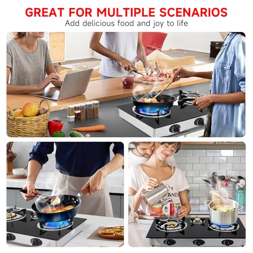 Propane Gas Cooktop,3 Burners Gas Stove portable, 0.28"Tempered Glass, Auto Ignition Camping 3 Burner LPG for RV,Apartments,Outdoor