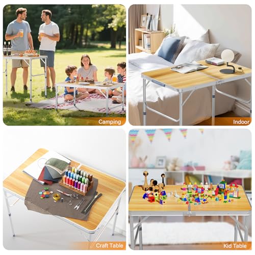 VINGLI 3FT Small Camping Table Adjustable Height Aluminum Folding Table for Picnic Party BBQ, Plastic RV Suitcase Table Portable Lightweight Fold Up Utility Outdoor Tables with Carrying Handle … - color: Natural, size: 3ft