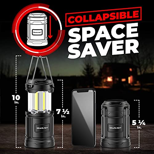 GearLight Camping Lantern - 2 Portable LED Battery Powered Lantern with Magnetic Base and Foldable Hook for Emergency Use or Campsites, Essential Hurricane Survival Kit with Batteries - Black - color: Black (Battery Powered)
