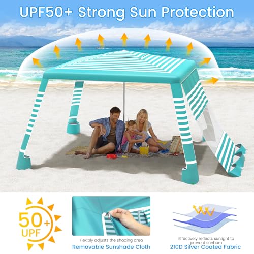 MoKo Beach Cabana, 8'×8' Large Beach Canopy with Side Wall, UPF 50+ Protection Easy Setup Beach Tent Sun Shelter, Adjustable Height Wind Resistant Cabana Beach Tent for Whole Family, Green Stripe - color: Green Stripe