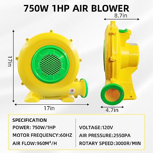 750W Bounce House Blower, Powerful Air Blower for Inflatables, Portable Bubble House Blower Pump Fan for Inflatable Bouncy Castle, Jumper, Water Slide, Leaf Blower Corded(750Watt 1HP) - style: 750W 1HP