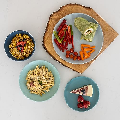 Grow Forward 16-piece Premium Wheat Straw Dinnerware Sets for 4 - Unbreakable Dishwasher & Microwave Safe Plastic Plates and Bowls Sets - Patio, Outdoors, RV, Camping Dishes - Seascape - color: Seascape