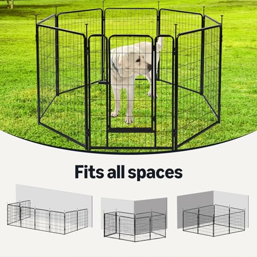Amazon Basics Dog Playpen, 8 Panels Metal Fence with Door, Foldable for Indoor and Outdoor Use, Suitable for Small to Medium Sized Dogs, 36 Inch Height, Black - style: 8pcs-36"
