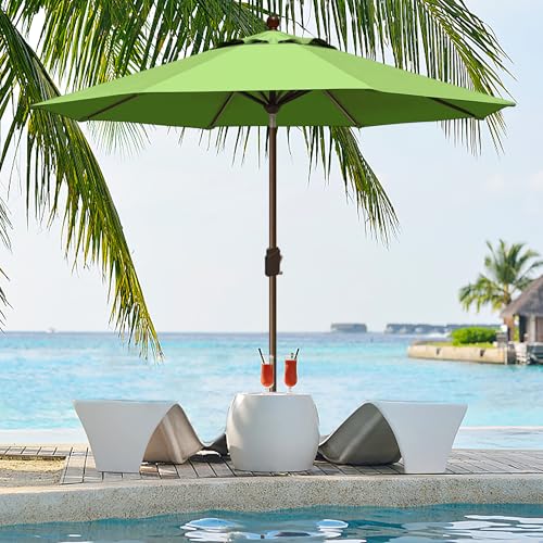 EliteShade USA 10-Year-Non-Fading 9Ft Market Patio Umbrella, UPF 50+ UV Protection Performance Sun Umbrella, Heavy Duty Commercial Grade Outdoor Table Umbrella with Crank & Tilt, Windproof Vented Top for Garden, Pool, Deck and Outdoor Playsets, Macaw Gree