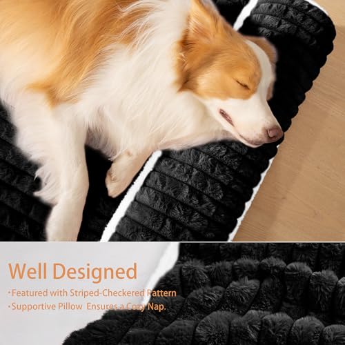 Orthopedic Dog Bed Large Sized Dog with Pillow 36''X24'', Waterproof Soft Comfortable Egg Crate Foam Pet Crate Beds Mat with Removable Washable Cover and Non-Slip Bottom, Black - color: Black, size: 36"l X 24"w X 3.5"th