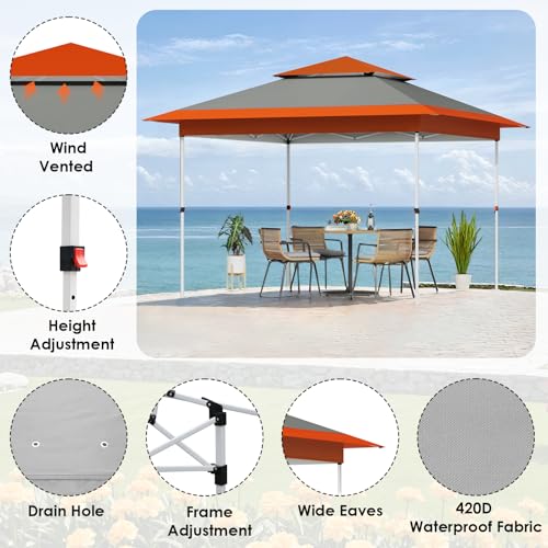 TLSUNNY 13X13 Pop Up Canopy Tent, Camping Shader W/Overhanging Eaves & Sand Bag, Outdoor Gazebo Shelter W/One Push Setup & Wheeled Bag, Height Adjustable, for Patio, Market, Party (Orange, 13FTX13FT) - color: Orange, size: 13FTX13FT
