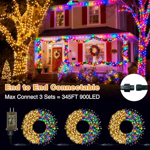 btfarm Color Changing Christmas Lights Outdoor, 115FT 300 LED Christmas Tree Lights Indoor with Remote, Timer Twinkle String Light Waterproof for Xmas Wedding Party Decor, Warm White & Multicolor - size: 115FT 300LED