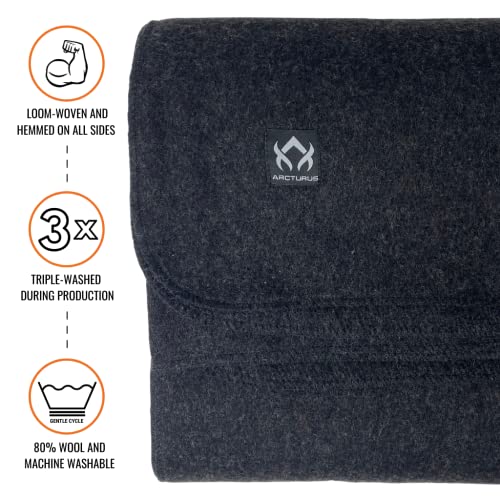 Arcturus Military Wool Blanket - Warm, Thick, Washable - Great for Outdoors, Camping, Stadium Blanket, Picnics, Travel - Car & Bushcraft Survival Kits - color: Charcoal