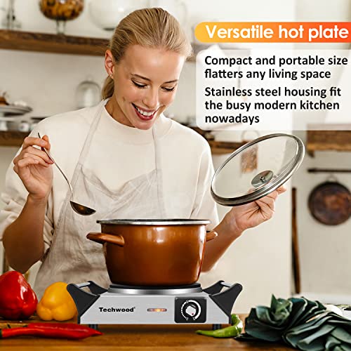 Techwood Hot Plate for Cooking, 1500W Electric Stove Countertop Single Burner with Adjustable Temperature & Stay Cool Handles, 7.5” Cooktop for Home/RV/Camp, Compatible for All Cookwares, Silver - color: Silver, size: Single Burner