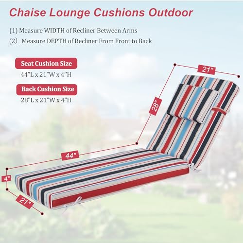 Chaise Lounge Cushions Outdoor 72x21x4 Inch, Patio Lounger Chair Cushion with Removable Cover, Fade Resistant Replacement Pad for Outdoor Furniture (Red and Blue Stripes, 72x21x4 inch) - color: Red and Blue Stripes