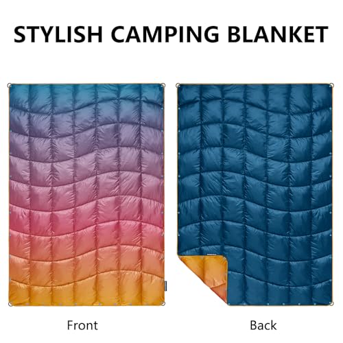 Camping Blanket, Puffy Blanket Lightweight Windproof Water Resistant for Outdoors,Hiking, Backpacking,Beach,Car,Picnic,Stadium - color: Grad Orange, size: 52"x75"
