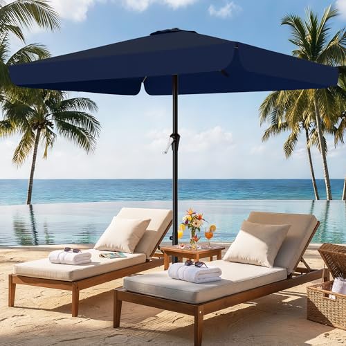 AreShark 8 X 10 FT Large Rectangular Patio Umbrella with Valance, Outdoor Table Market Umbrella w/Crank & 8 Ribs, Rectangle Outdoor Umbrellas for Garden, Deck, Yard and Poolside, Navy - color: Navy, size: 8x10 FT