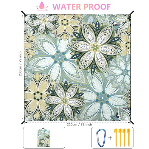 HIHOHO Beach Blanket Waterproof Sandproof Beach Mat for 1-8 Adults Quick Drying Durable Outdoor Picnic Mat for Beach Festival Travel Camping Hiking (Flourishing Blossom-Y&GN, 79"×83"(4 Person)) - color: Flourishing Blossom-y&gn, size: 6'11" x 6'7"