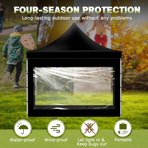 SmoothNovelty 3 Pcs Clear Canopy Sidewalls with Black Storage Bag Window Sidewall for 10 x 10 Inch Tent Waterproof Shade Wall, Sunwalls Only, Canopy Tent Not Included, No Zipper - color: Black