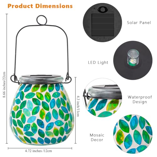 Starsoul 4 Pack Solar Lanterns Outdoor Waterproof, Unique Green Mosaic Glass Solar Garden Lights, Decorative Outdoor Lantern for Outside Patio Pathway Porch Yard Table - color: Green-4PC