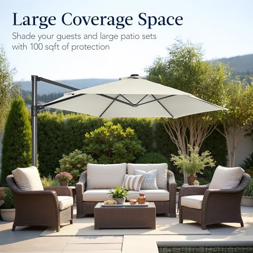 Best Choice Products 10ft Offset Cantilever Hanging Market Patio Umbrella, Smooth 360° Rotation, 8 Sturdy Ribs, Easy Adjustment - Ivory - color: Ivory, size: Offset w/ 360° Rotation