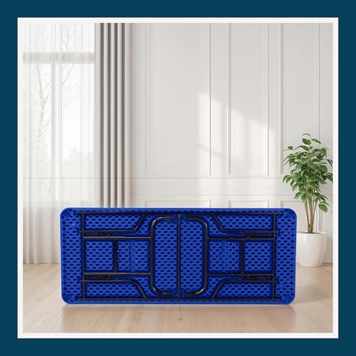 OEF Furnishings OEFBTA-3072-04 Adjustable-Height Commercial-Grade Premium Industrial Folding Table, 6-Foot Pedestal-Leg Design with 17-Gauge Steel Frame and Thick Double-Wall Top (72" × 30", Blue Top) - color: Blue