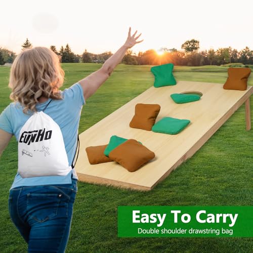 EunHo Cornhole Bags Set of 8 Regulation Size & Weight Corn Hole Bean Bags Official Professional All Weather for Tossing Game with Carry Case - color: Green/Brown