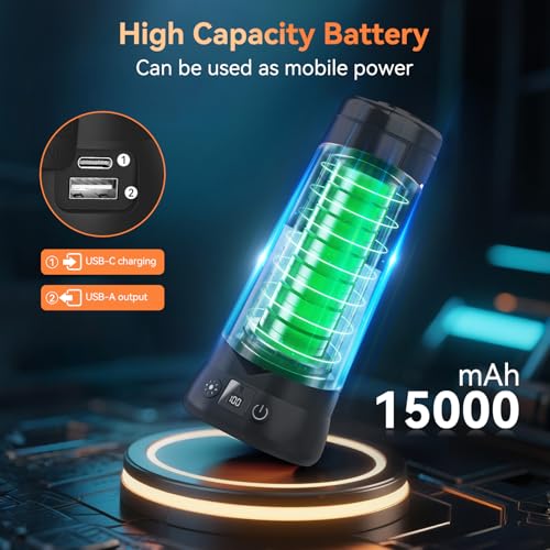 Rechargeable Camping Light with Stand 7 ft Max Height, 15000mAh Portable Cordless LED Work Light, 5500 Lumen 6500/4500/3500K Dimmable Emergency Flashlight with Detachable Tripod, Black - color: Black