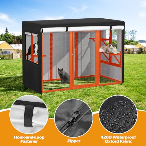 Catio Cover, 72.5" L x 33" W x 44.5" H Waterproof Cover for Outdoor Cat Enclosure, 420D Cat Cage Cover for Nyeekoy Catios, Black (Catio Not Included) - size: 72.5"L x 33.0"W x 44.5"H