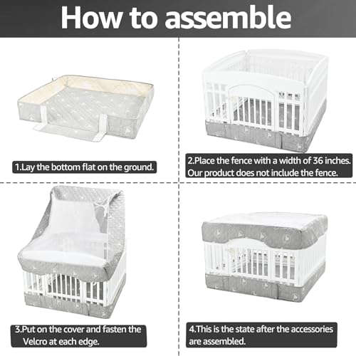 PJYuCien Dog Playpen Bottom Pad and Cover Fits for 36 Inch 4 Panels Exercise Pet Pen,Grey - style: Grey Bottom Cover Set, 36"Width, Grey ( Adhesive Tape Connections )