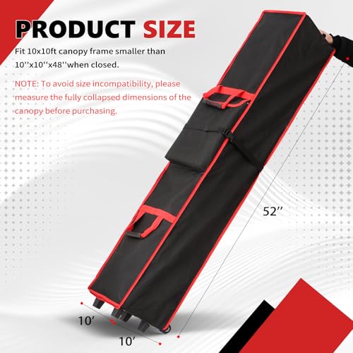 10 x 10 x 52in Tent Bag Replacement with Roller Wheels, Carrying Bag Parts with Handles for 10 x 10 Pop Up Canopy Tent, Made of 800D Waterproof Oxford Fabric for Outdoor Storage (10x10x52in) - size: 10x10x52in