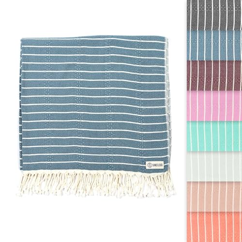 Sand Cloud Turkish Beach Towel - Sand Proof - 100% Certified Organic Turkish Towel - Quick Dry Towel for Beach, Picnic, Blanket or Bath Towel - As Seen on Shark Tank - Gocek (Denim) - color: Denim, size: 37x69