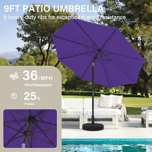 MEWAY 9ft Patio Umbrella Outdoor Table Umbrellas with Push Button Tilt and Crank, Market Umbrella 8 Sturdy Ribs for Deck, Garden, Pool and Backyard, Dark Purple - color: Dark Purple, size: 9ft