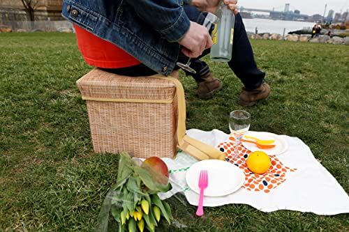 Kikkerland Insulated Collapsible Portable Wicker Picnic Hamper Basket Cooler Seat Carrying Strap for Picnics, Parties and BBQs