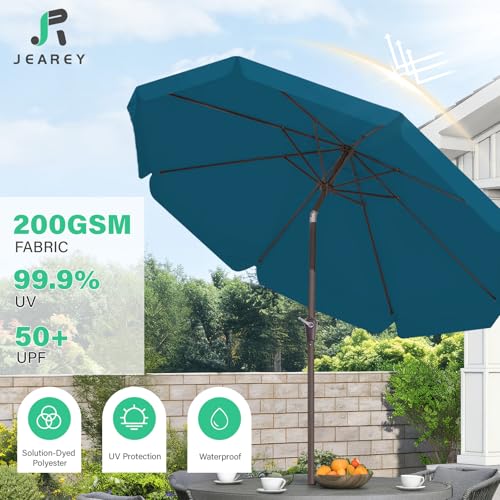 JEAREY 9 FT Patio Umbrella Outdoor, Table Umbrellas Market Umbrella w/Push Button Tilt/Crank, 8 Sturdy Ribs(Cerulean) - color: Cerulean