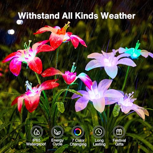Ahaorigin Solar Garden Lights Outdoor, 8 Pack Blooming Lily Solar Flowers Outdoor Waterproof, 7 Color Changing Bigger Flower Lights for Yard Patio Decor, Gift for Mom - size: 8 Pack