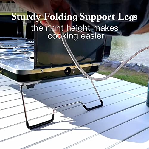 FineFlame Camping Stove, Propane Portable Camp Stove with Regulator, Push-Button Instant Ignition, Adjustable Burners & Wind Guards for Car BBQ Picnics Outdoor Camping Cooking (20000BTU-2 Burners) - color: Black-2 burner-20000BTU