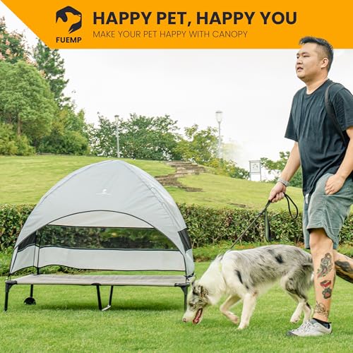 Elevated Dog Bed with Canopy |Included Travel Bag| |XL Size Portable Dog Bed|Widened Anti Slip Feet & Rain Resistant|Cooling|Elevated|Raised Cot for Large Dogs|Removable Shade