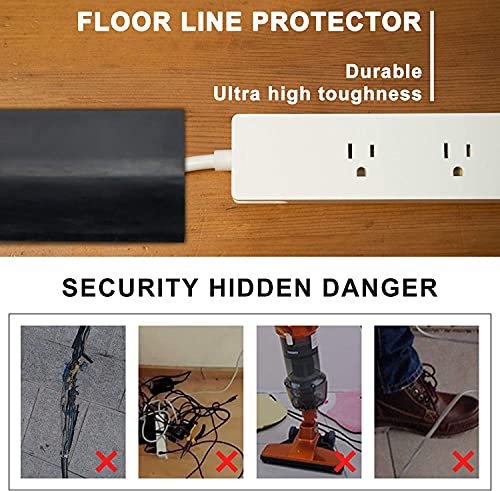 10Ft Floor Cord Cover Silicone Cable Protector Easy to Install Wire Organizer and Hider Ideal Extension Cord Cover for Home, Office, Garage (Black-10Ft) - color: Black-Silicone, size: 10Ft