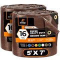 Xpose Safety Super Heavy-Duty 5' x 7' Brown Poly Tarp (2-Pack) - 16 Mil Waterproof & UV Resistant, Rip-Proof with Reinforced Edges & Grommets - color: Brown, size: 5' x 7' (2-Pack)