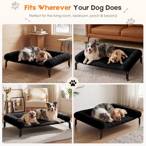 Elevated Dog Bed with Removable Fluffy Pillow Cushion, Raised Pet Cot Washable Bolster, Dog Couch Sofa, Anti Slip Feet, Breathable Mesh, Matte Black, 43"×32" - color: matte black, size: L(43"×32"×8")