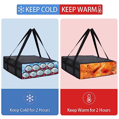 CIVJET Insulated Pizza Delivery Bag for Carry Hot, 20" x 20" x 6" Carrier Warmer, Insulated Food Delivery Bag, Insulated Grocery Cooler Bags for Catering/Drivers Commercial Food Warmers（Black, 1Pk） - color: Black, size: 20 X 20 X 6 Inches
