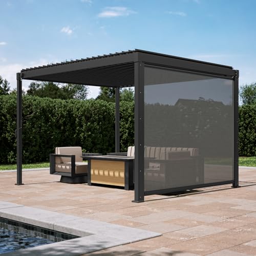 MIRADOR 80S 10'x12' Louvered Pergola with 10FT Shade Screen for Outdoor Deck Lawn Garden Backyard Patio Porch，Charcoal