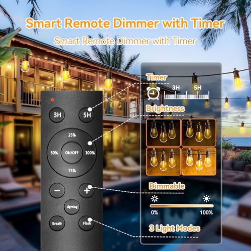 Outdoor String Lights Patio LED Light Outside - 30M 28+2 S14 LED with Remote Control 100ft Porch Lighting IP65 Waterproof - size: 100FT-Remote