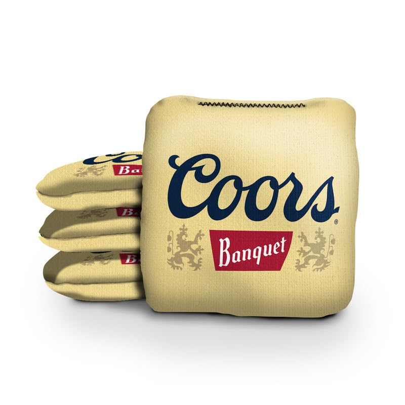 Slick Woody's Official Brand Beer + American Flag Cornhole Bags – Resin-Filled Tournament Performance with Dual Sided Professional Use Fabric- Set of 4 - color: Coors Banquet Gold