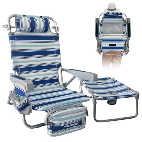Backpack Beach Chair Aluminum with Folding Camping Table 5-Position Lay Flat Lounge Chair Outdoor for Adults with Insulated Cooler Bag and Cup Holder - color: White, size: 1 PACK