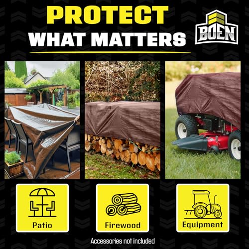 Multi-Purpose Large Tarp Waterproof Cover | Brown, 10' x 12' 5 Mil Thick | Rip Proof Tarps | Thick Weave Material, UV Resistant Great for Tarpaulin Canopy Tent, Boat, RV or Pool Cover - color: Brown - 5 Mil, size: 10' x 12'