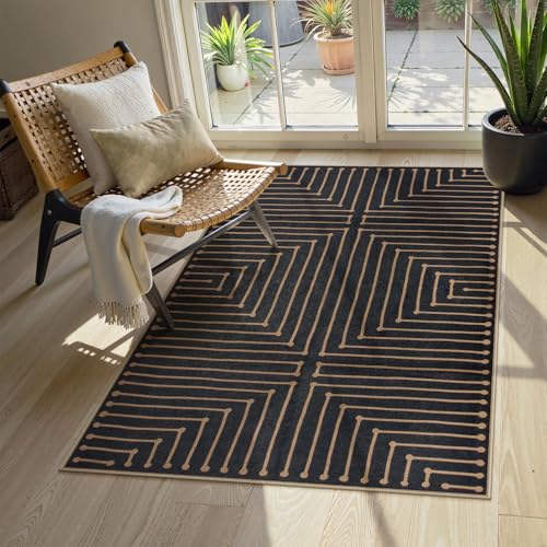 Lahome Neutral Geometric 3x5 Easy Jute Rug, Washable Rugs for Bedroom Entryway Outdoor Patio Porch Carpet, Farmhouse Rhombus Non Slip Non Shedding Black Carpet for Kitchen Entrance Balcony - color: Black/Nature, size: 3x5