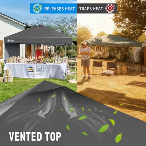 CROWN SHADES 12x12 Pop Up Canopy Tent Instant Commercial with 150D Silver Coated Fabric Including 1 Removable Sidewall, 4 Ropes, 8 Stakes, Weight Bags, STO 'N Go Bag, Grid Grey - color: Grid Grey, size: 12x12FT