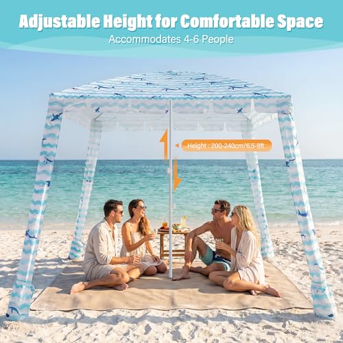 Umineux Beach Cabana - 8FT Beach Canopy with Side Wall, Easy Setup Beach Tent Sun Shelter, Waterproof Tent - Portable Shade for Whole Family (Blue Whale) - color: Blue Whale, size: 8ft