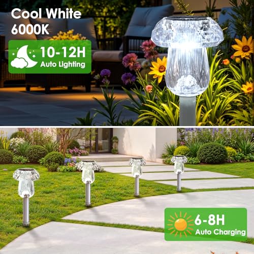 Mancra Solar Pathway Lights Outdoor, 8 Pack Mushroom Solar Lights Outdoor Waterproof Dusk to Dawn Solar Garden Lights for Yard Walkway Garden Decor, Cool White - color: Cool White
