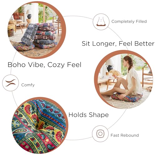 Codi Floor Pillow for Kids, Square Large Pillows Seating for Adults, Bohemian Big Cushions for Yoga Room Tatami Sitting, Memory Foam Added, 22x22 Inch, Multi Blaidiere, Set of 2 - color: Square | Multi Blue and Red, size: 2 Count (Pack of 1)