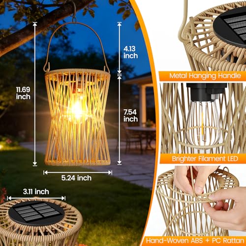 Solar Lanterns Outdoor Waterproof 1 Pack, Upgraded Rattan Hanging Solar Lights for Outside with Handle, Bright Auto On/Off Decorative Outdoor Lanterns for Patio Garden Yard Porch, Gifts for Mom - size: 1 Pack