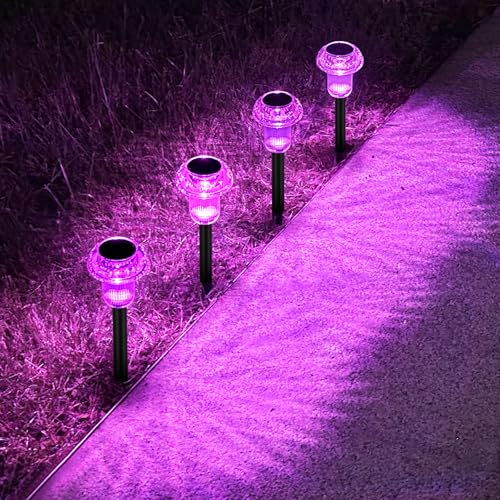 Easter Solar Pathway Lights Outdoor Decorative 4 Pack, Purple LED Mushroom Solar Lights Outdoor Waterproof Solar Powered Decor for Yard Driveway Patio, Valentines Day Halloween Christmas Garden Decor - color: 4-Pack Pink-Purple