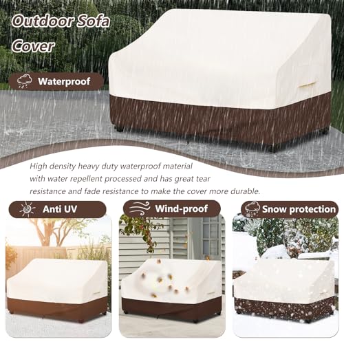 Bitubi Waterproof Patio Sofa Cover, Heavy Duty 3-Seater Outdoor Couch Cover Size Up to 76W x 32.5D x 33H Inches, Lawn Patio Furniture Covers with Air Vent (Brown) - color: Sofa-brown, size: 76"W x 32.5"D x 33"H